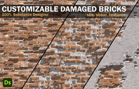 Artstation - CUSTOMIZABLE DAMAGED BRICKS - 材質貼圖
